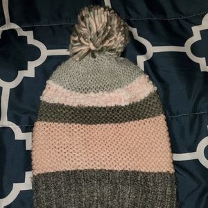 Women's pink & gray knitted winter cap